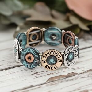 NWT Silver Western Shotgun shell stretch bracelet